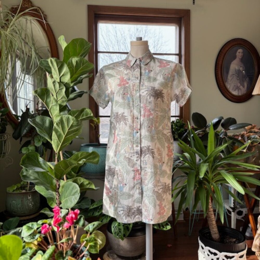 A classy100% linen palms/flamingo prints on pink/blush background by Rachel Zoe